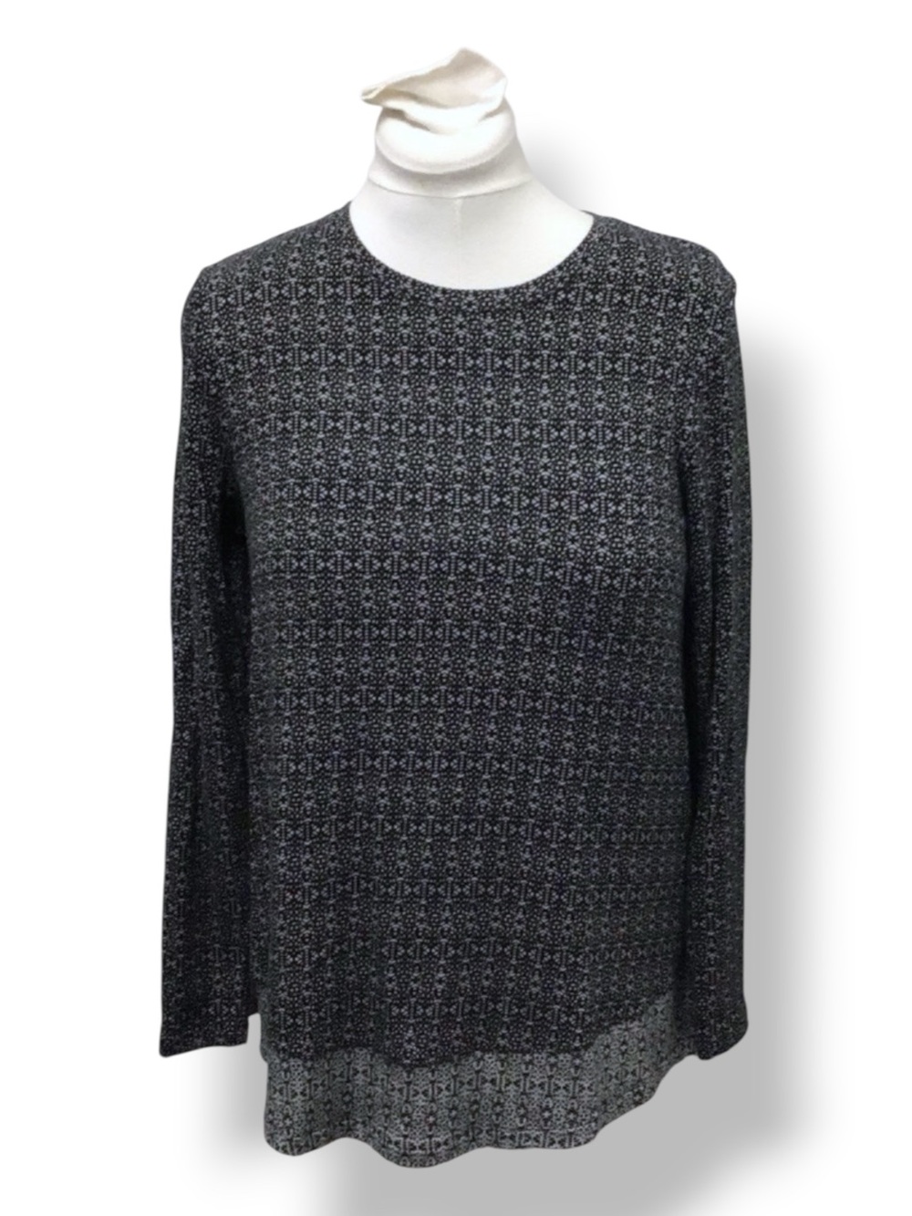 J. Jill Women’s Long Sleeve Crew Neck Lightweight Knit Tunic Black/Gray M